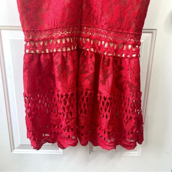 Lulus Charlee Red Lace Sleeveless Midi Dress Size Large - Picture 7 of 15
